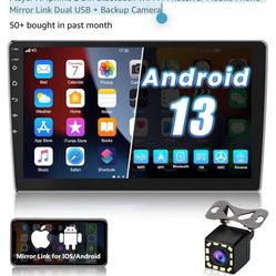 Android 13 Car Radio 10 Inch Touch Screen GPS Sat Navi Stereo Player AMprime 2 Din Bluetooth WiFi FM Receiver Mobile Phone Mirror Link Dual USB + Back