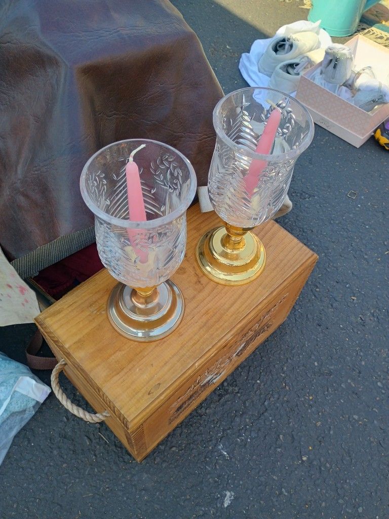 International Silver Company Heavy Leader Crystal Candle Holders