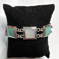 Brand new 925 Sterling Silver turquoise and mother of pearl ladies bracelet size 8”