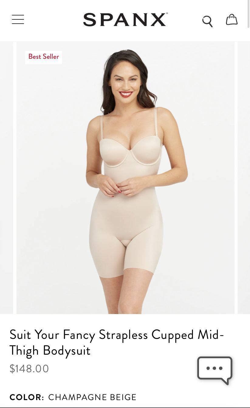 SPANX Suit Your Fancy Strapless Cupped Mid-Thigh Bodysuit ~ Champagne