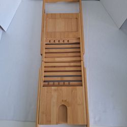 Wooden Expandable Bath Tray 40.5" w Wine Goblet