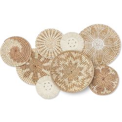 Xuhal Set of 8 Hanging Woven Wall Basket Handmade Decorative Rustic Boho Basket Decor Handcrafted Wicker Round Seagrass Wall Art for Home Kitchen Farm