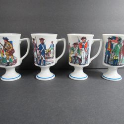 Fred Roberts Vintage Revolutionary War Ceramic Pedestal Coffee Mugs
