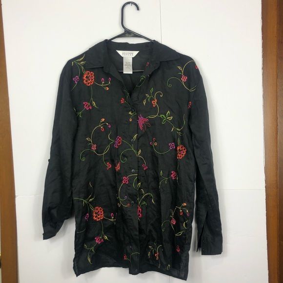 Allison Taylor Linen Embroidered Button Down Sz 8