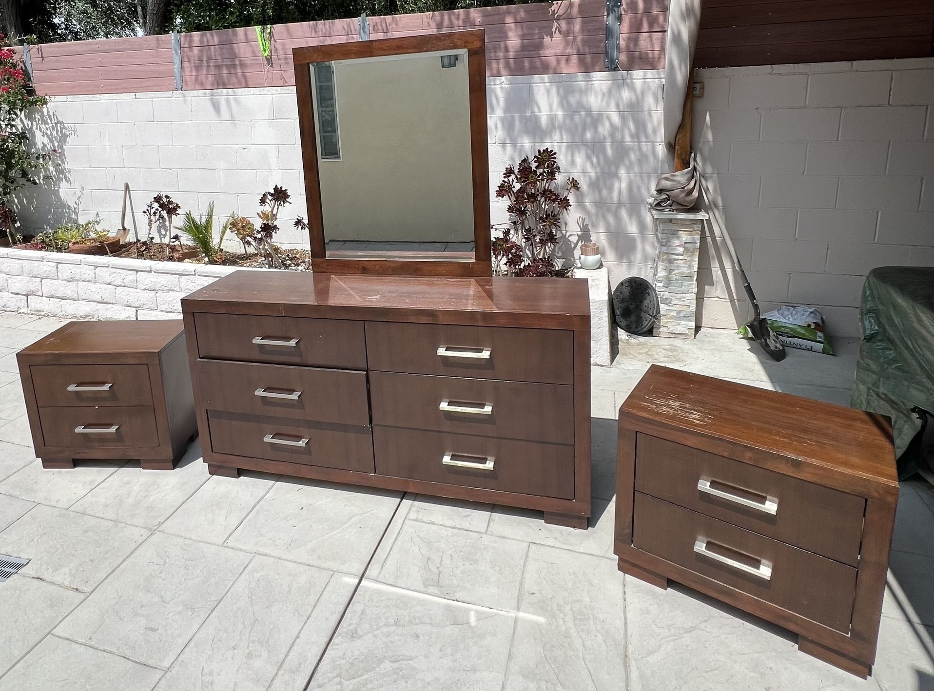 Bedroom Dresser With Mirror and Two Night Stand