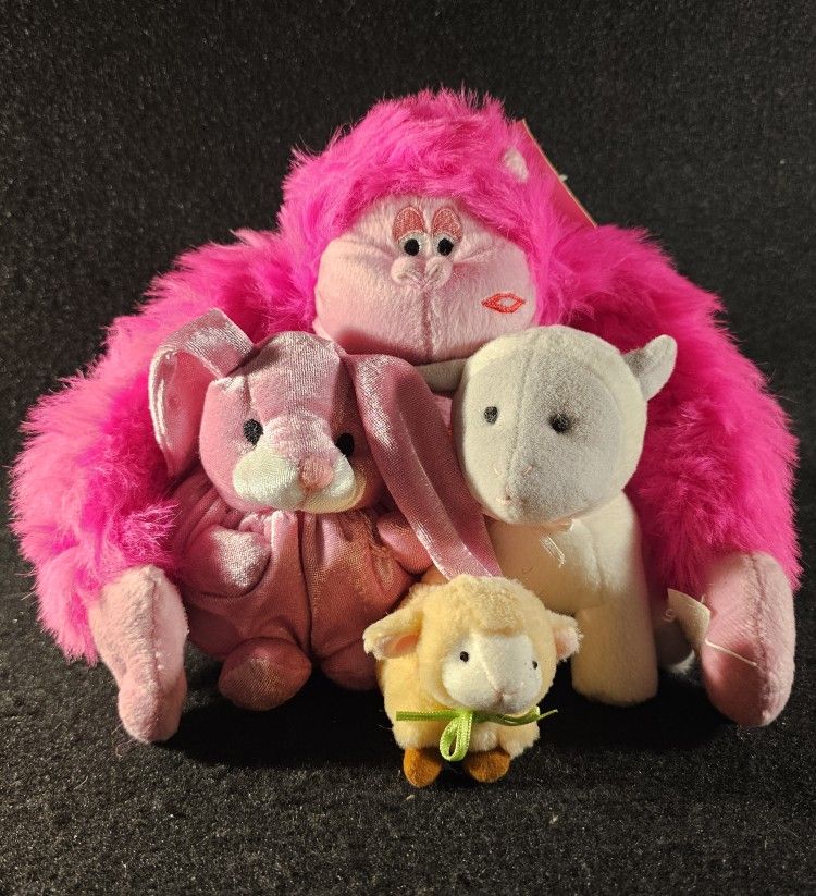 Lot Of 4 Vintage 1990s Stuffed Animals Gorilla, Bunny, Sheep & Lamb Some W/ Tags