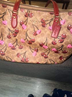 Coach Signature Canvas Cherry Print Tote Bag