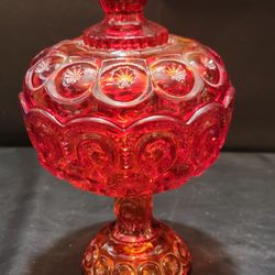 Stunning LARGE Amberina L.E. Smith Moon And Stars Covered Candy Dish - Vintage Glassware Collectible