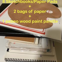 Sketchbooks, Paper Pads, Drawing Paper, and a Wood Paint Palette 
