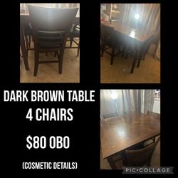 Dark Brown Table & 4 Chairs