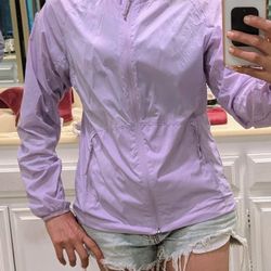 Vikafjell Norge Norway Hoodie Windbreaker Rain Jacket Women Small. Lavender. Ultralight 3 Oz. Length 16", Chest 38", Hip 44". Zipper Pockets.

Soft