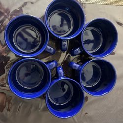 6 Blue Mugs