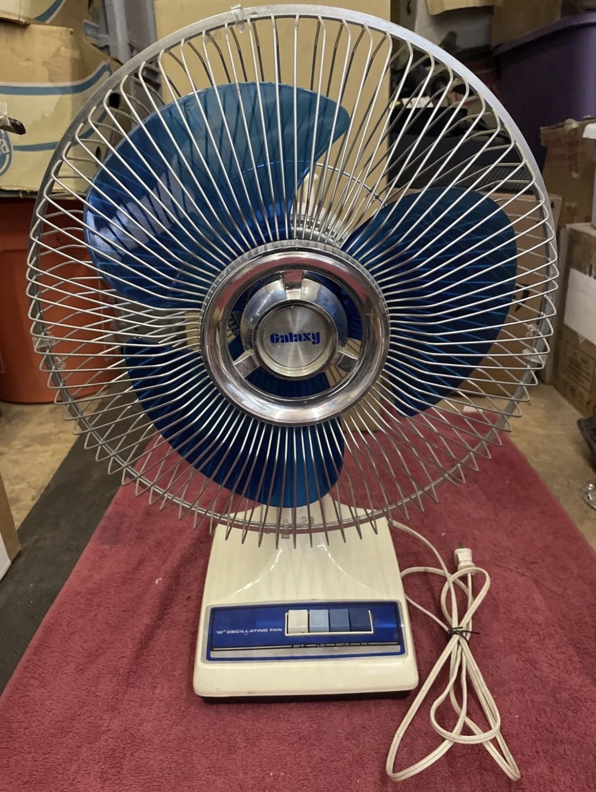 Vintage Galaxy 12" 3 Speed Oscillating Fan Type 12-1 Retro Transparent Blue Blade K1
