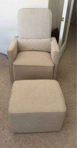 DaVinci Olive Upholstered Swivel Glider with Ottoman in Cream