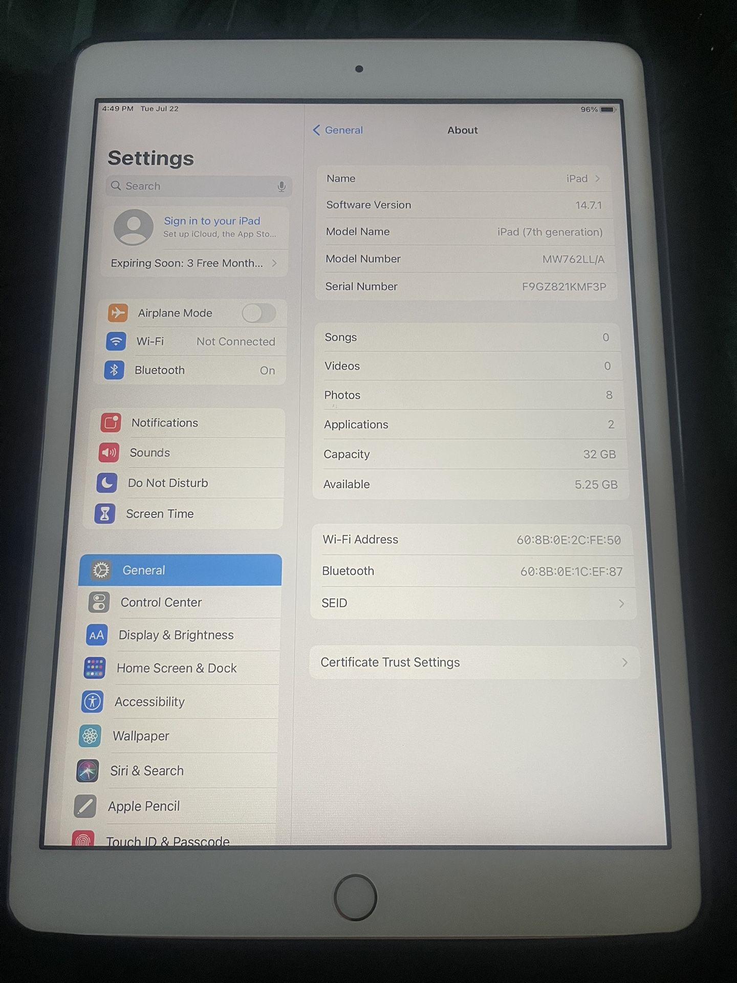 Rose Gold iPad (7th Generation) 32GB