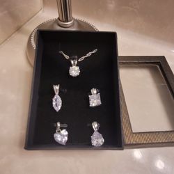 Silver Chain and CZ Pendant Set