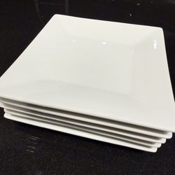  (5) Crate & Barrel White Square Plates 6” Appetizer Salad