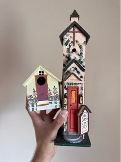 Hand painted wooden bird houses, decor.