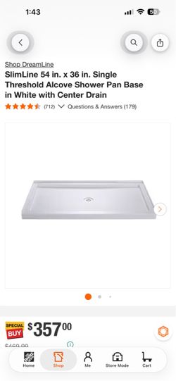 DreamLine SlimLine 54x36 Alcove Shower Pan Base