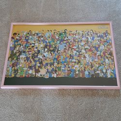 Bart Simpson Homer, ENTIRE cast Of Characters Of Simpsons Framed Under Glass Large 37 1/4 × 25 1/4