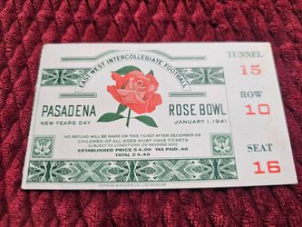 1941 Pasadena Rose Bowl ticket stub $20
