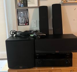 Yamaha amplifier, klipsch speaker set and Logitech universal remote