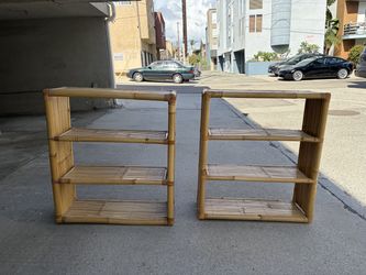 Pair of Natural Bamboo Shelves, 4-Tier Bookcase / Display / Shoe Rack (Set of 2)