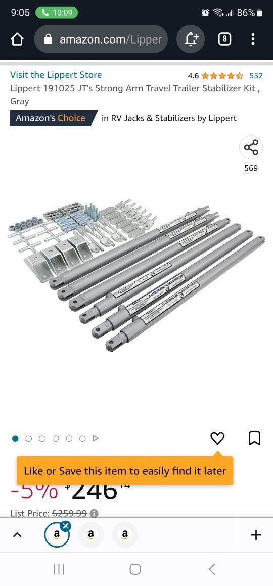 Lippert 191025 JT's Strong Arm Travel Trailer Stabilizer Kit , Gray Rv