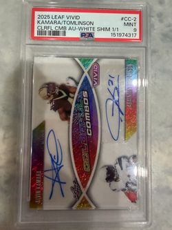 2025 Leaf Vivid Alvin Kamara LaDainian Tomlinson Dual Auto White Shimmer 1/1 PSA 9