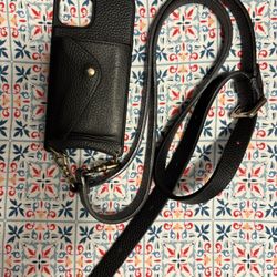 Good BANDOLIER Crossbody Phone Case in Black and Gold.