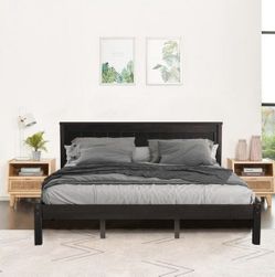 NEW Espresso Queen Size Bed Frame Supported by Wooden Planks