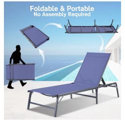 Outdoor Chaise Lounge Chair, Foldable & Assemble-Free, 6 Adjustable Positions, Durable Rust-Resistant Frame, Portable Outdoor Pool Lounge Chairs for P