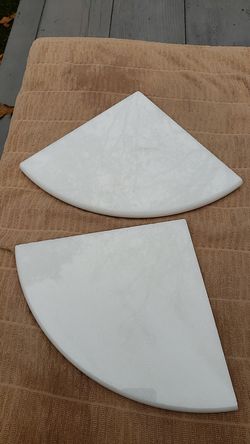 2 white solid marble shower/bath corner shelves