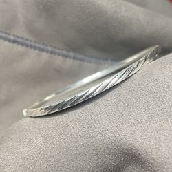 925 Sterling Silver Engraved Bangle Bracelet – 2.5” Diameter, Hidden Clasp