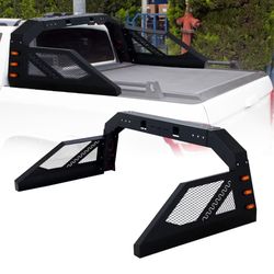 Universal Adjustable Truck Bed Chase Rack Roll Bar with 6X Amber Side Marker Lamps, Chase Rack Roll Bar for Full Size Pickup Truck