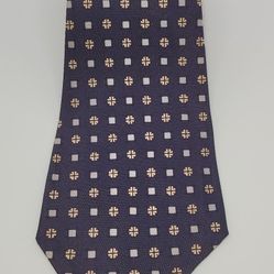 51x3 Unbranded Polyester Necktie Blue Gold White Square Pattern