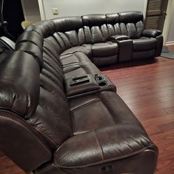 Brown leather recliner sectional 