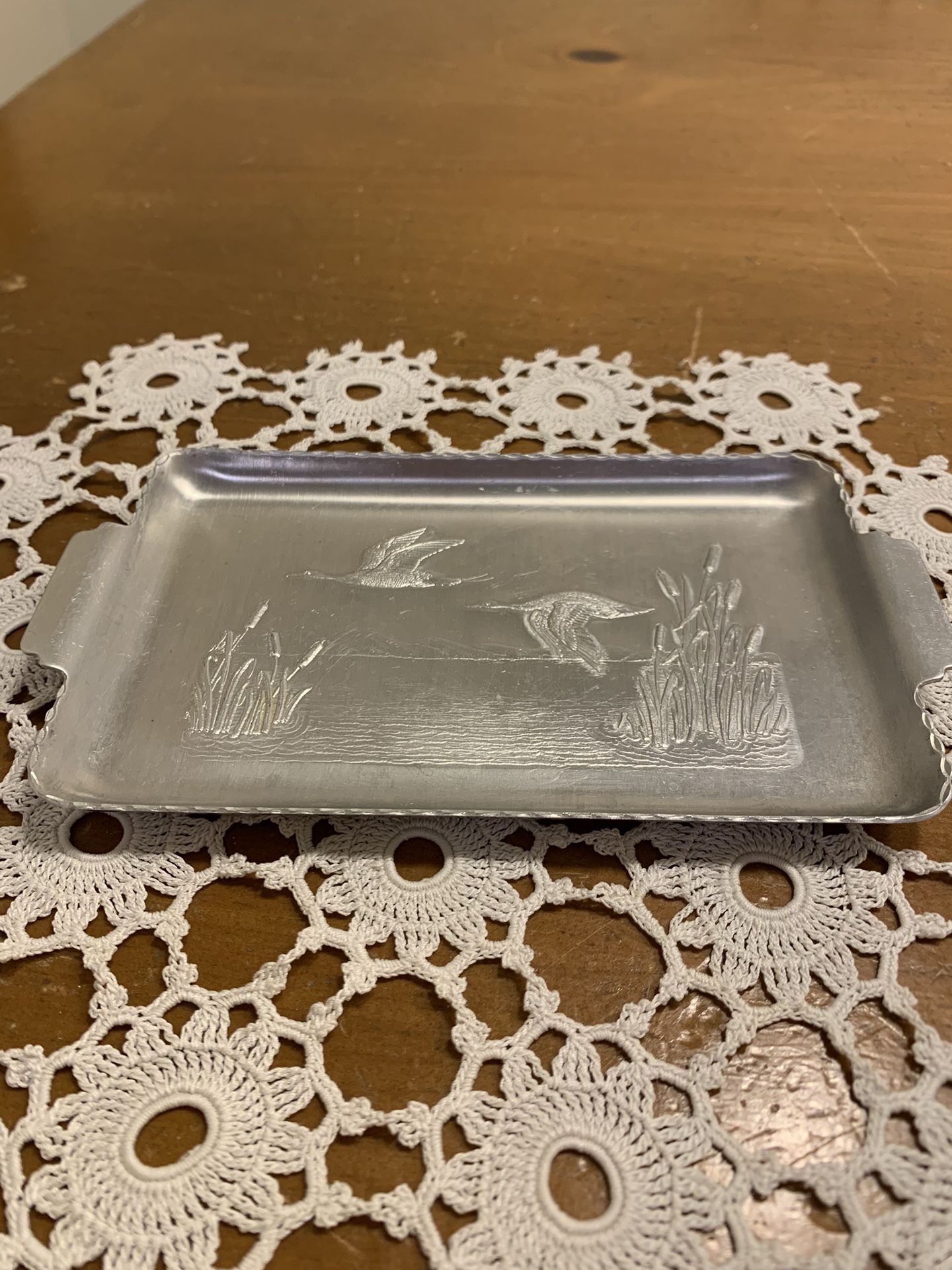 Vintage Duck And Cattail Aluminum Business Card Tray 