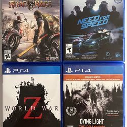 PS4 Video Game Lot #2 PlayStation 4 Road Rage Need For Speed WWZ Dying Light