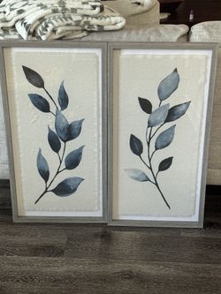 Set of 2 Glass Framed Photos Wall Decor Botanical 29x15