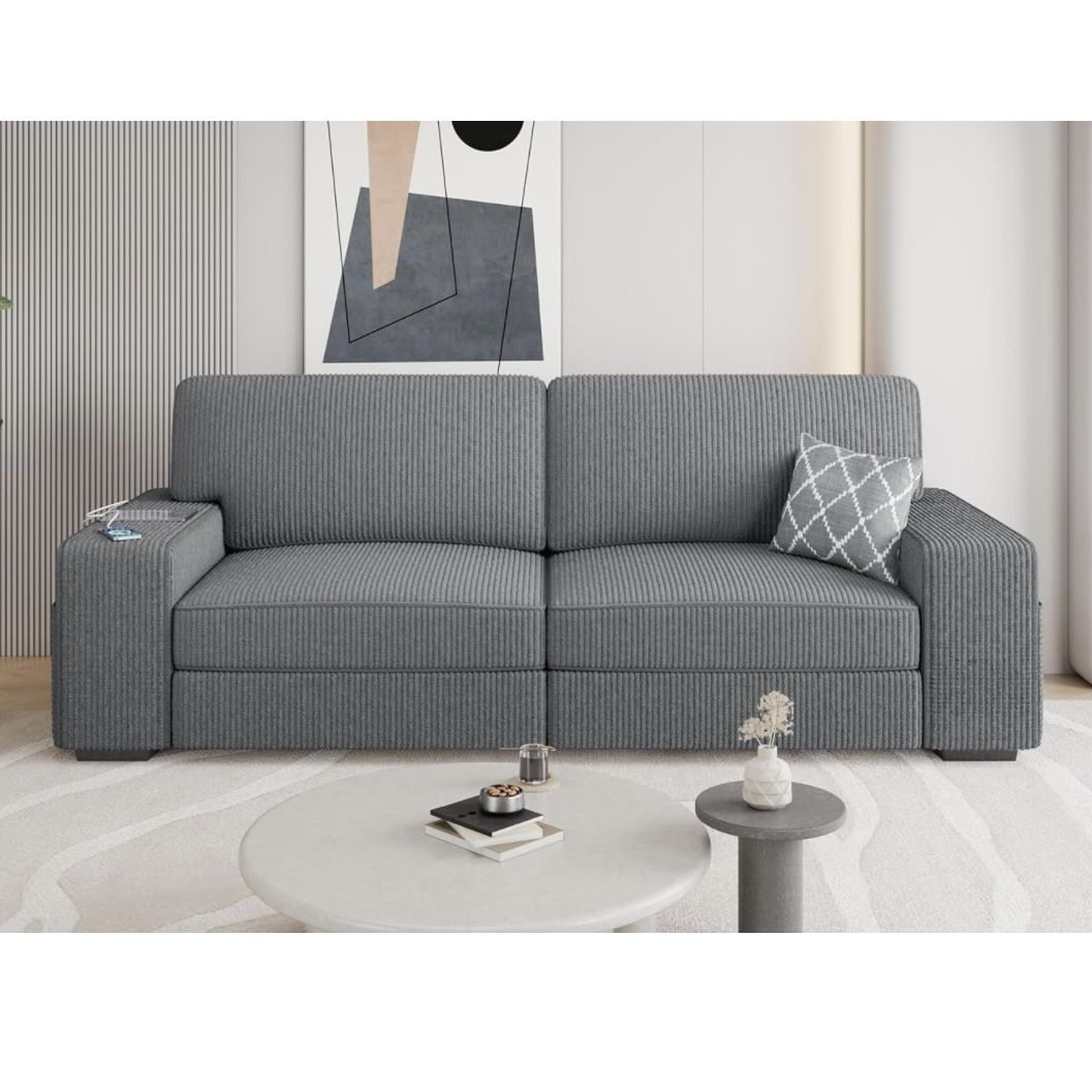 New Gray Sofa / Couch with USB Ports and Storage Pockets **Can Deliver**