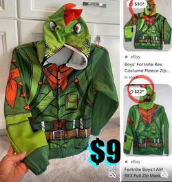 $9 Like new Fortnite Hoodie Costume Rex/Dragon Size Large can fit a man M