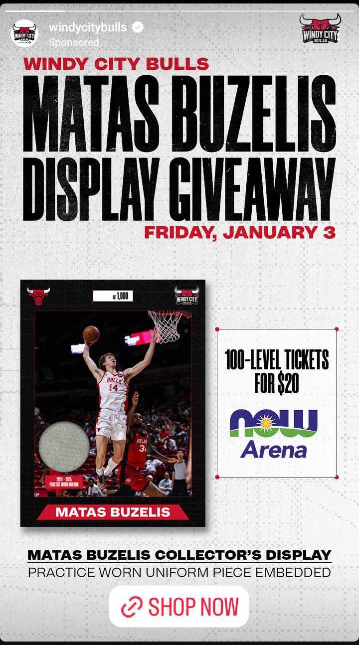 Windy City Bulls Matas Buzelis Collectible Display # 853/1000 SGA 1/3/25