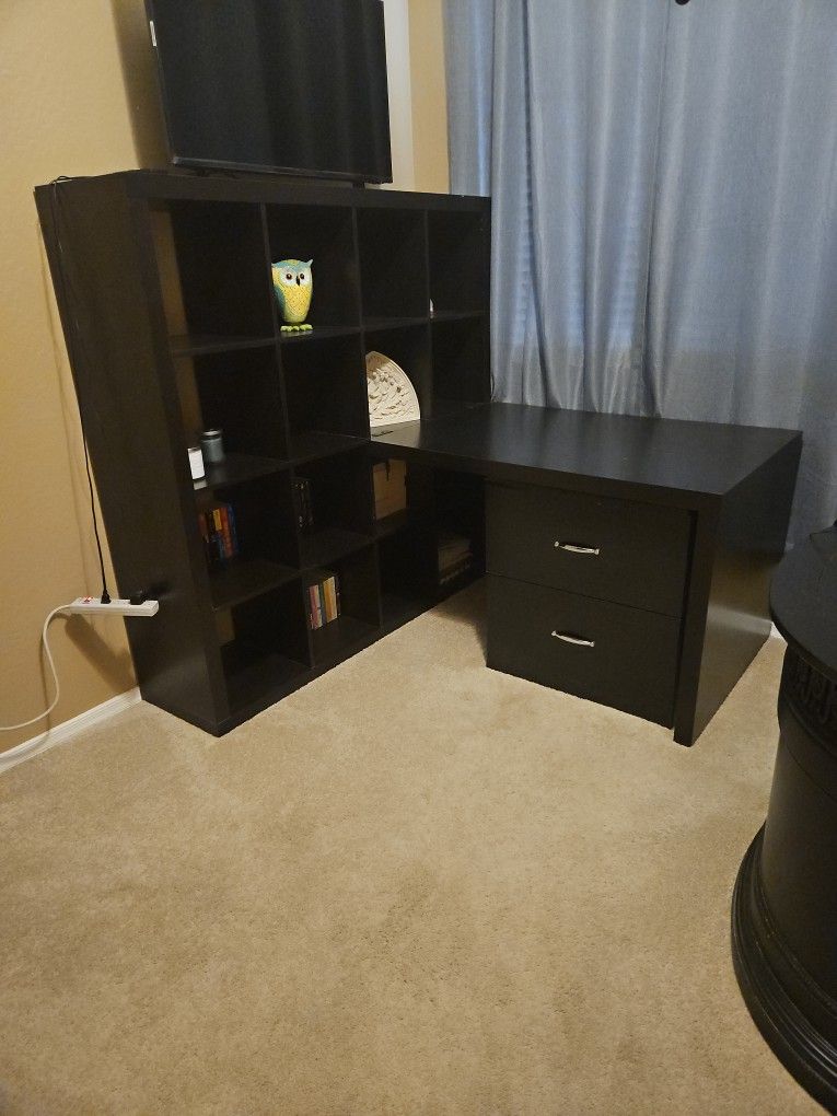 Black Desk With Shelving Unit