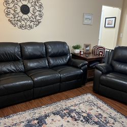 Leather Reclining Couch And Chair