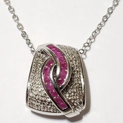 Sterling Silver Pink Ruby Necklace 