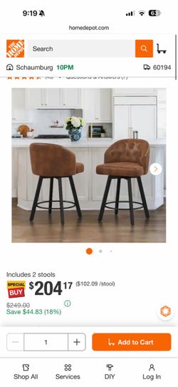 Tufted Brown Swivel Counter Stools – Set of 2