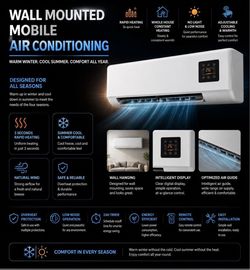 NEW IN BOX Wall mounted desktop mobile air conditioning / space heater adjustable cooling & warmth Upgrade your room's comfort and style with this Min