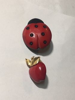 Vintage brooch Apple and Lady bug