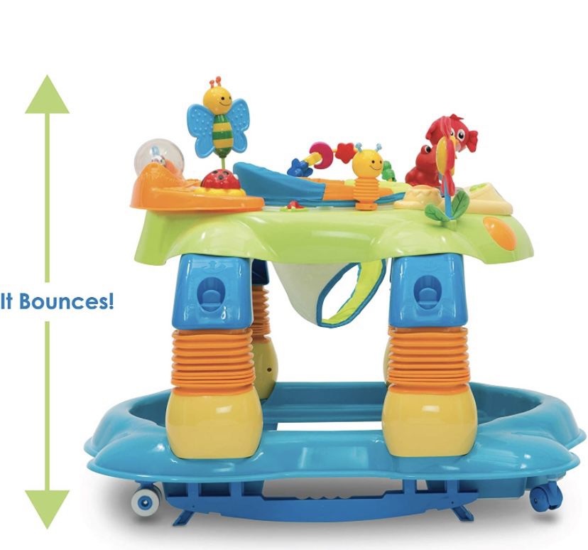 Delta Children Lil’ Play Station 4-in-1 Activity Walker - Rocker, Activity Center, Bouncer, Walker - Adjustable Seat Height - Fun Toys for Baby, Blue